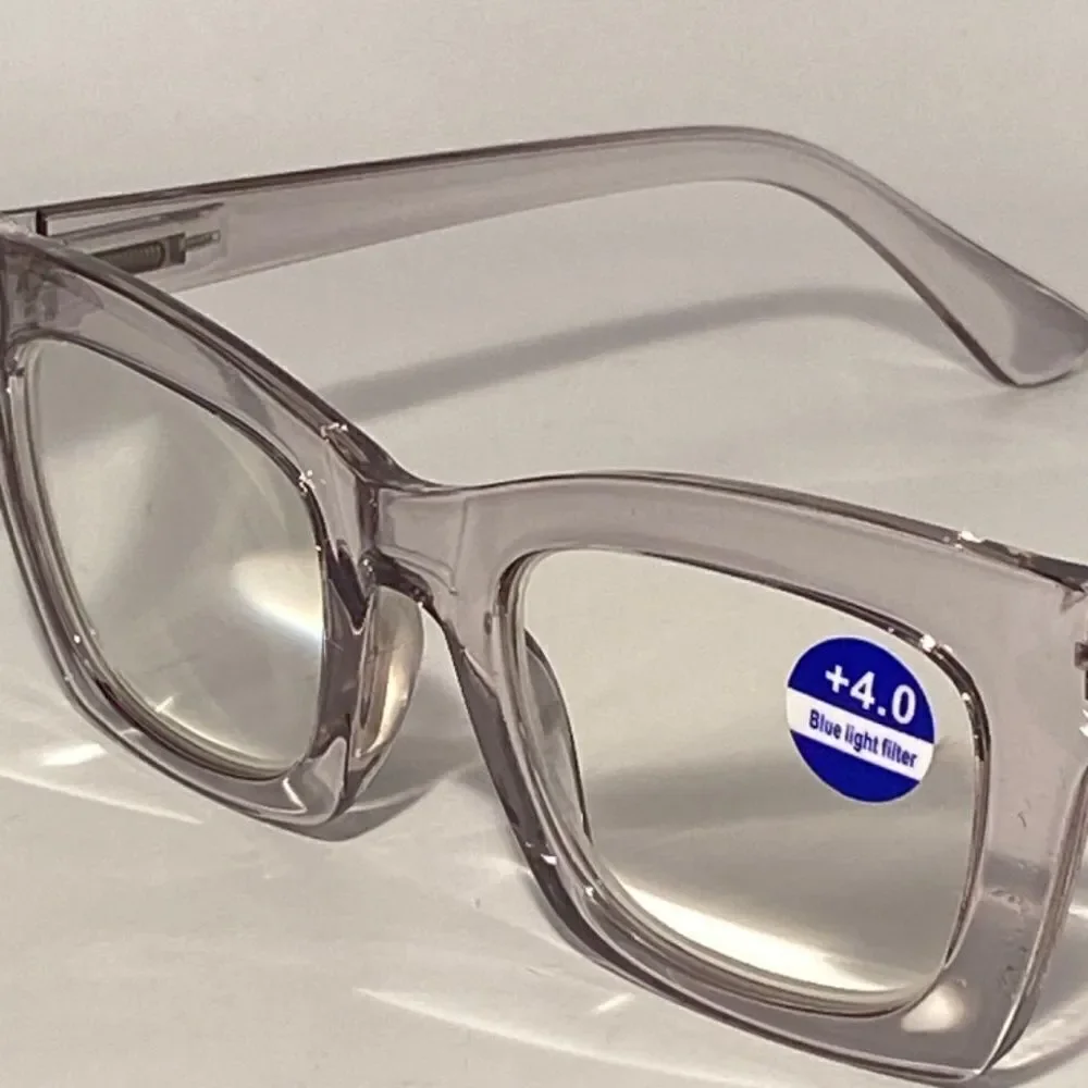 1334 Gretchen Reading Glasses 4.0 Square Clear Grey Frames NWT